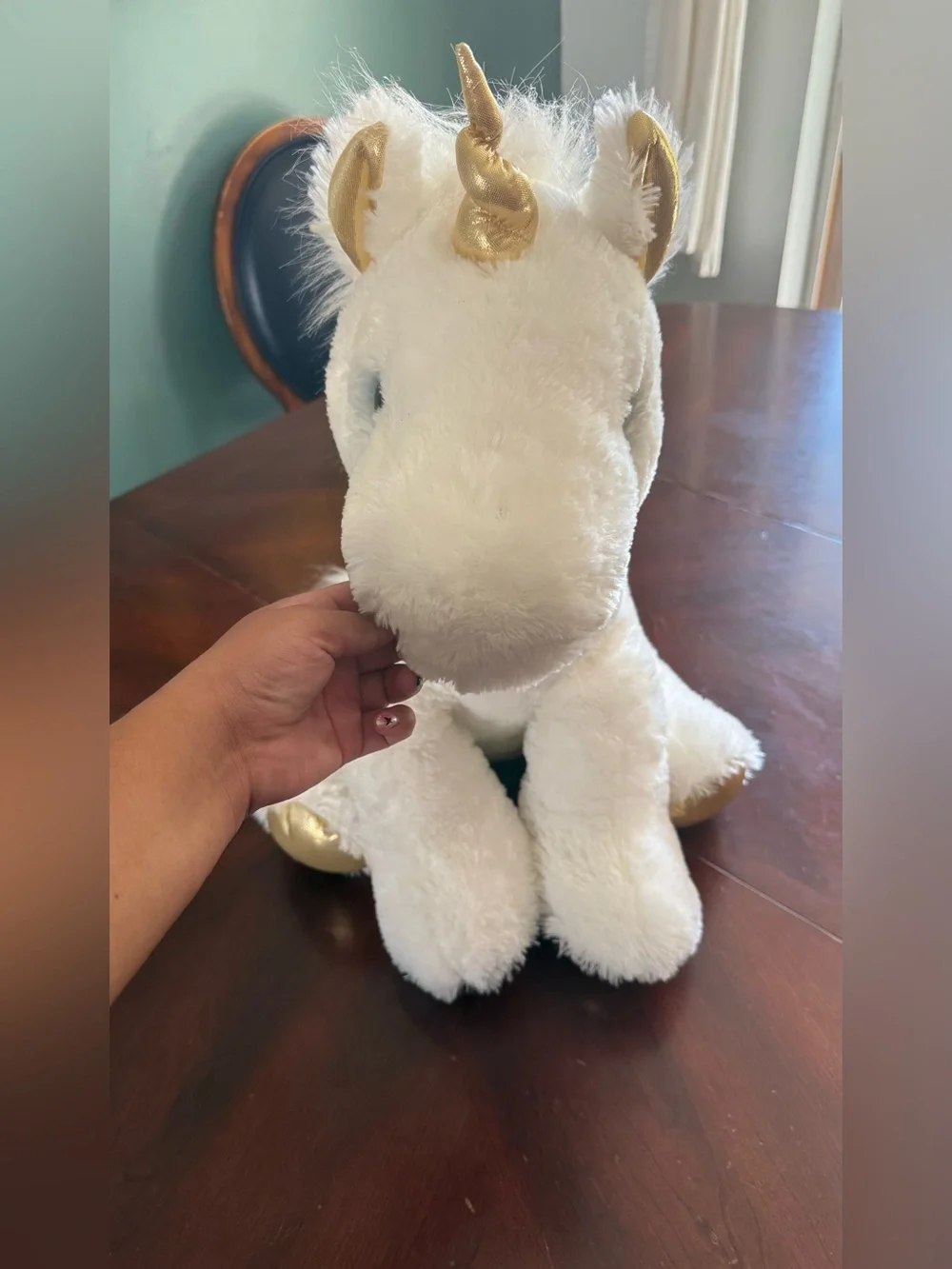 Plush White Unicorn Stuffed Animal with Gold Accents